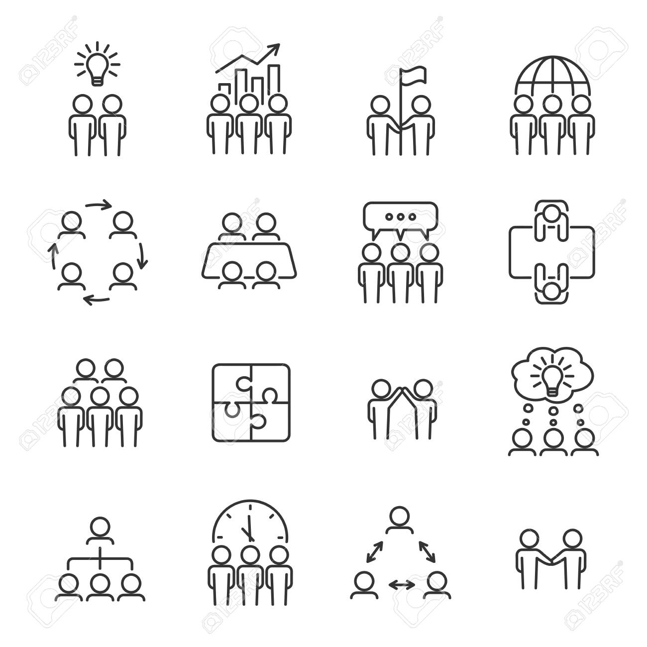 Simple teamwork line icon set. Business team concept. Management, meeting, planning, collaboration icons. Editable stroke. Vector illustration. - 136543500 Simple teamwork line icon set. Business team concept. Management, meeting, planning, collaboration icons. Editable stroke. Vector illustration. - 136543500