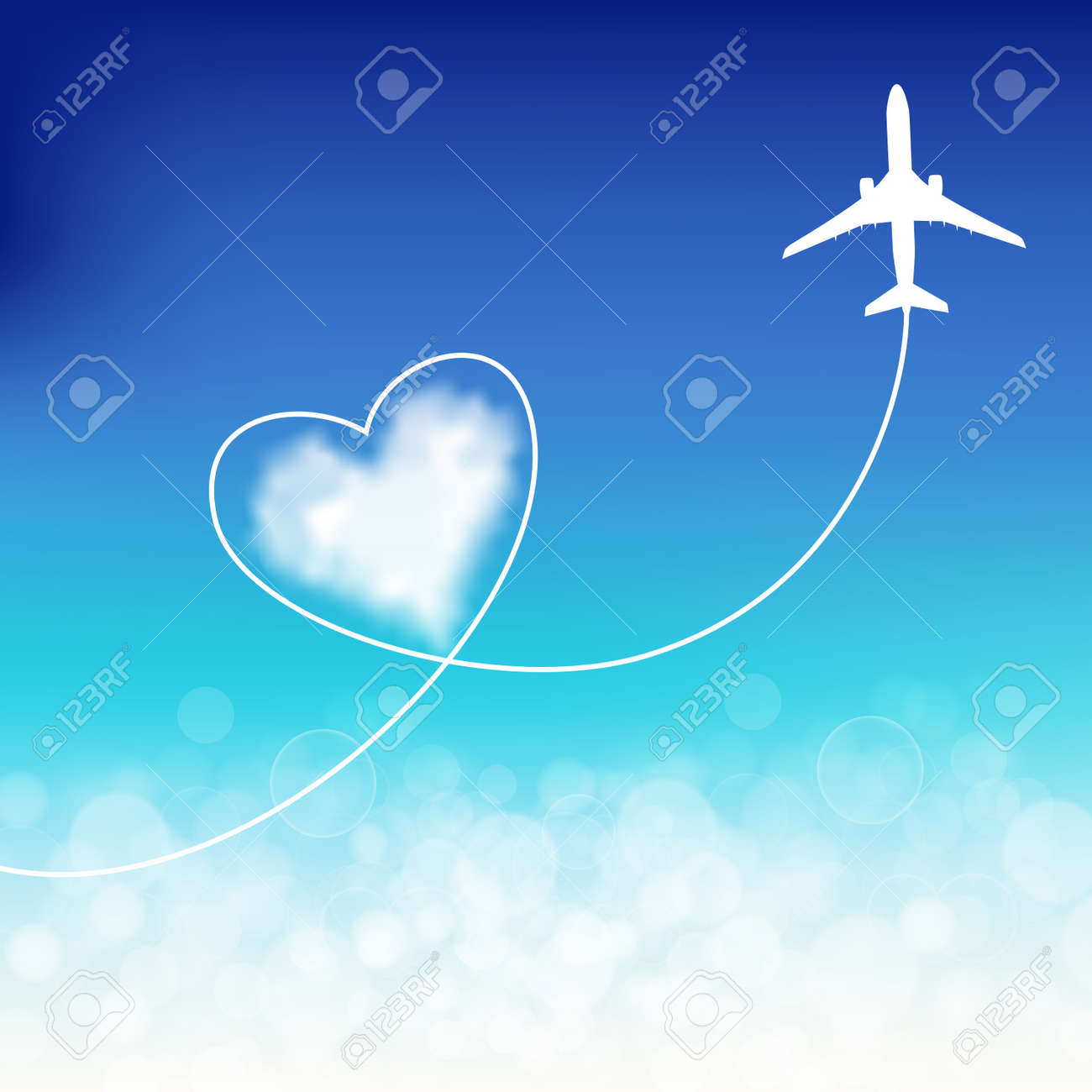 ハートの煙道の青い空と雲の中の飛行機 図のイラスト素材 ベクタ Image ハートの煙道の青い空と雲の中の飛行機 図のイラスト素材 ベクタ Image