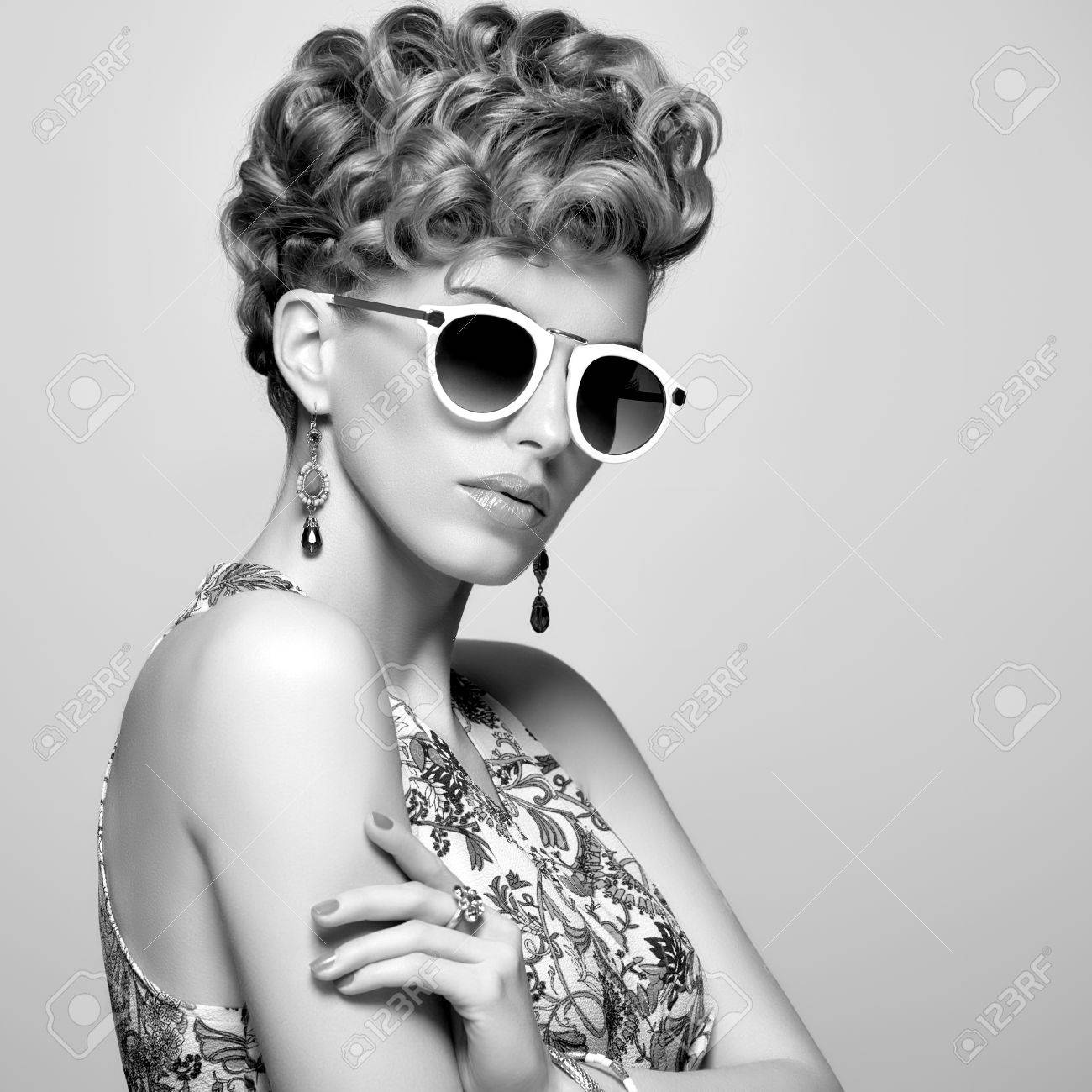 Fashion Portrait Model In Sexy Dress Stylish Mohawk Hairstyle Fashion