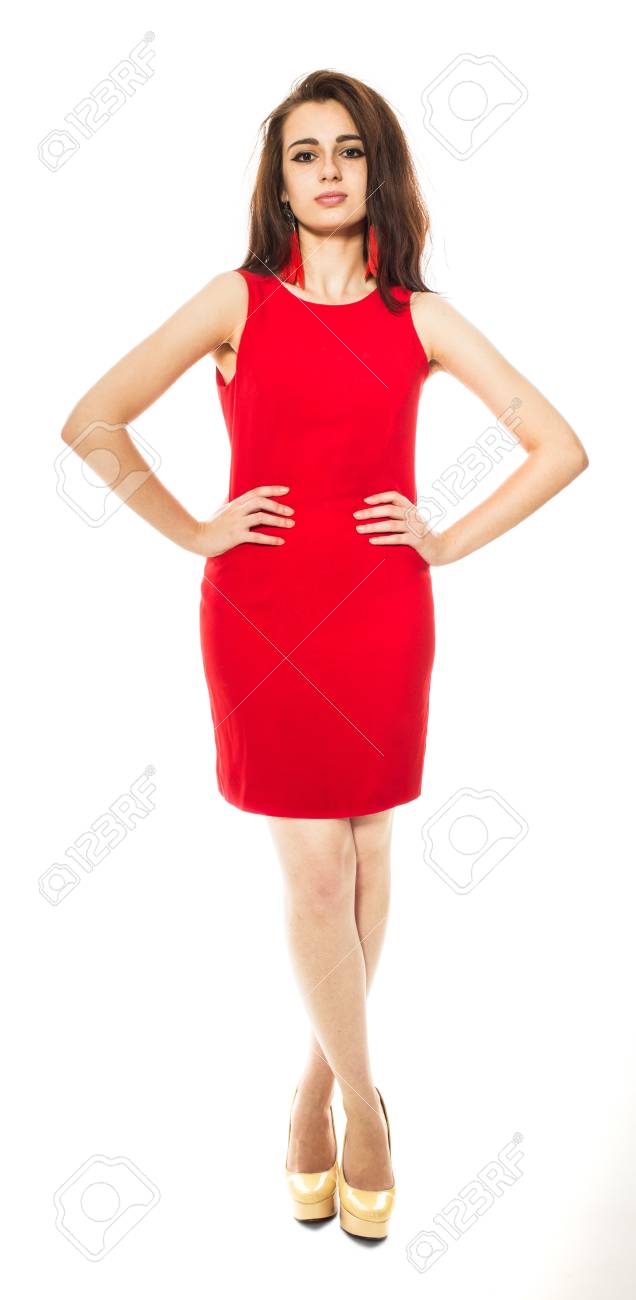 red dress and yellow shoes