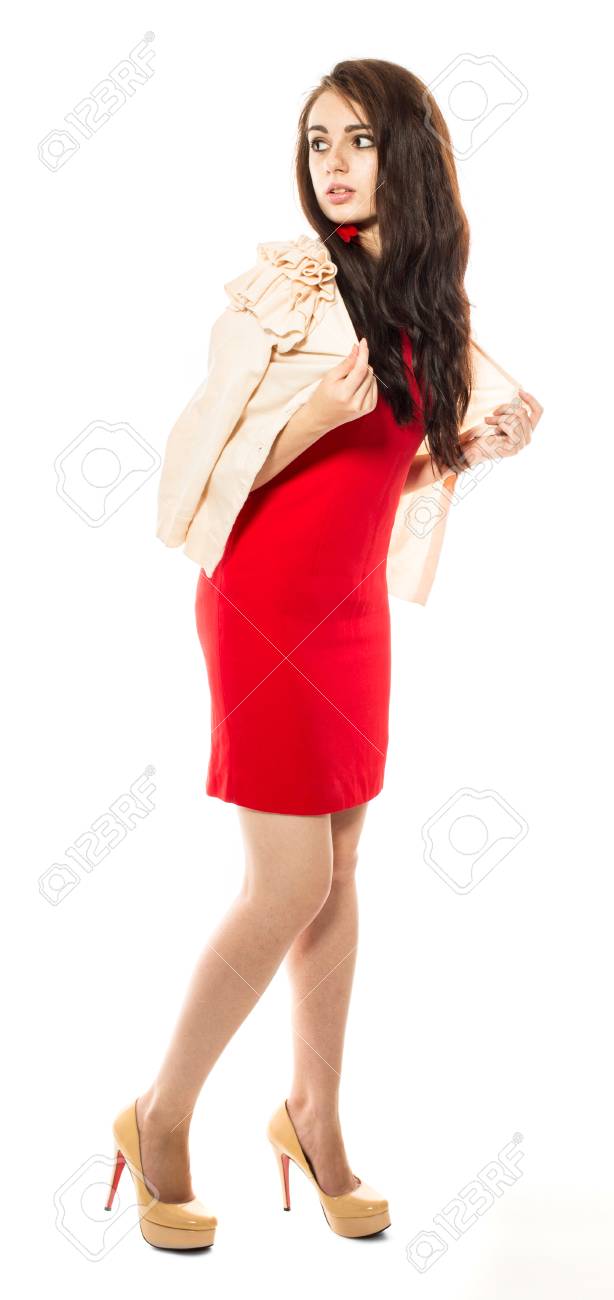 red dress and yellow shoes