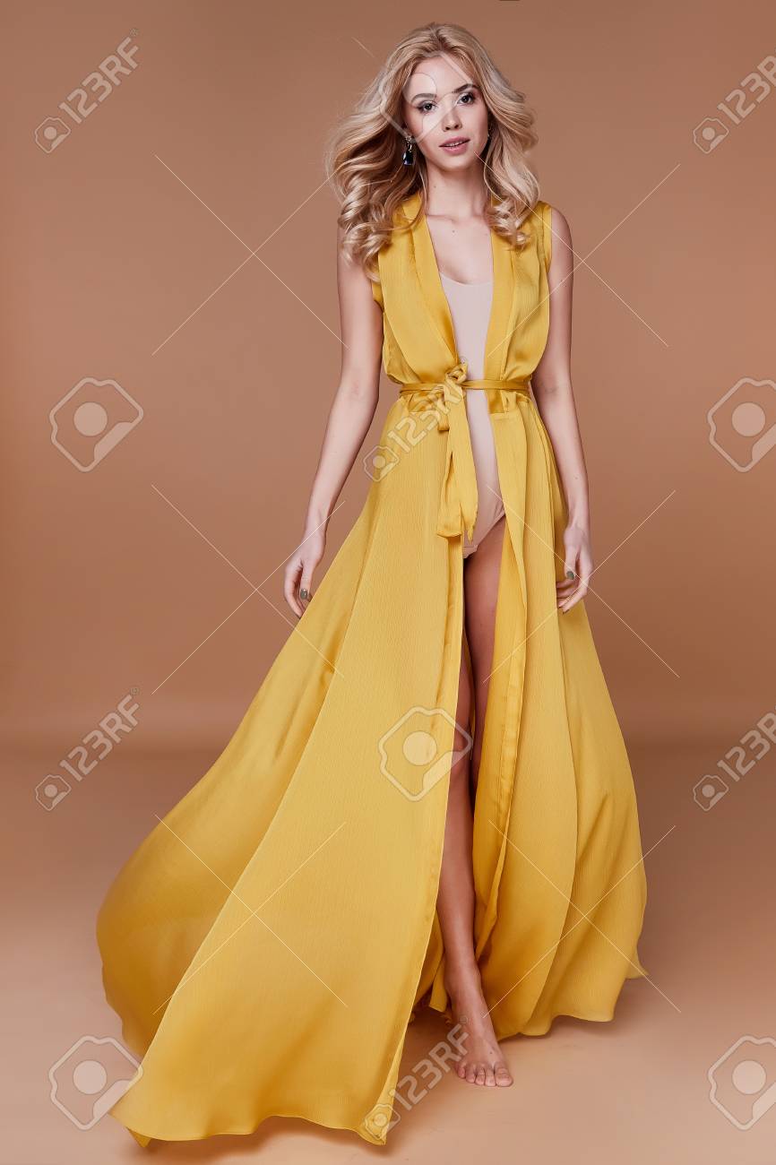 Blond Hair Woman Beautiful Face Sexy Skinny Body Shape Tan Skin