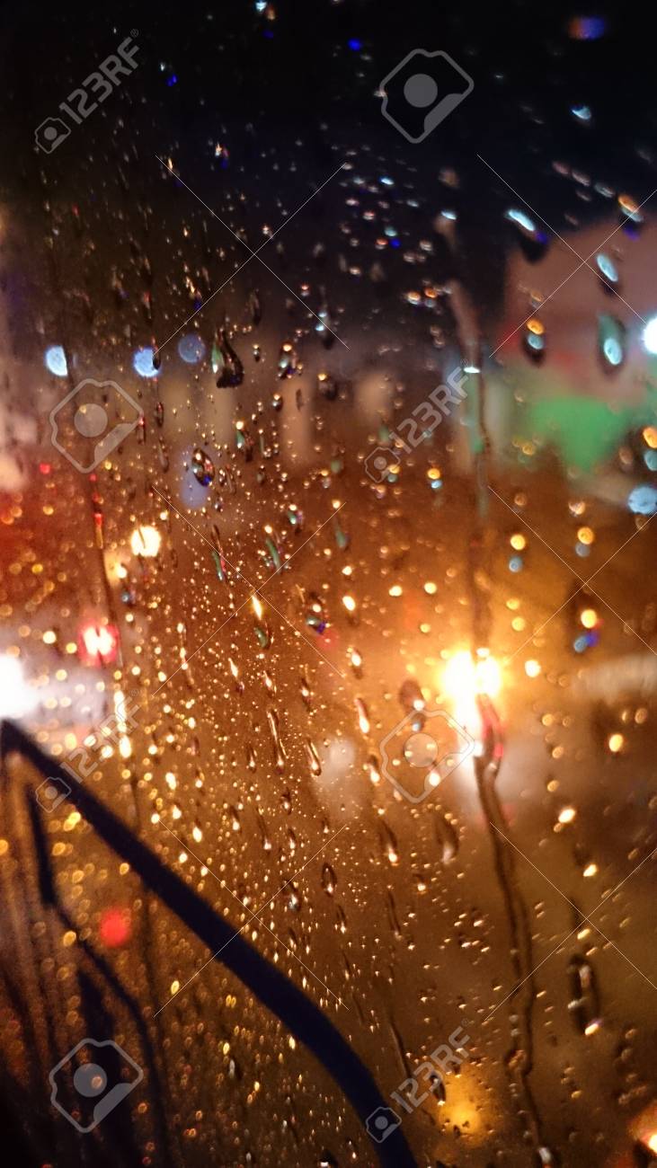 Rain Drops On A Glass Window In The Night Stock Photo Picture And Royalty Free Image Image
