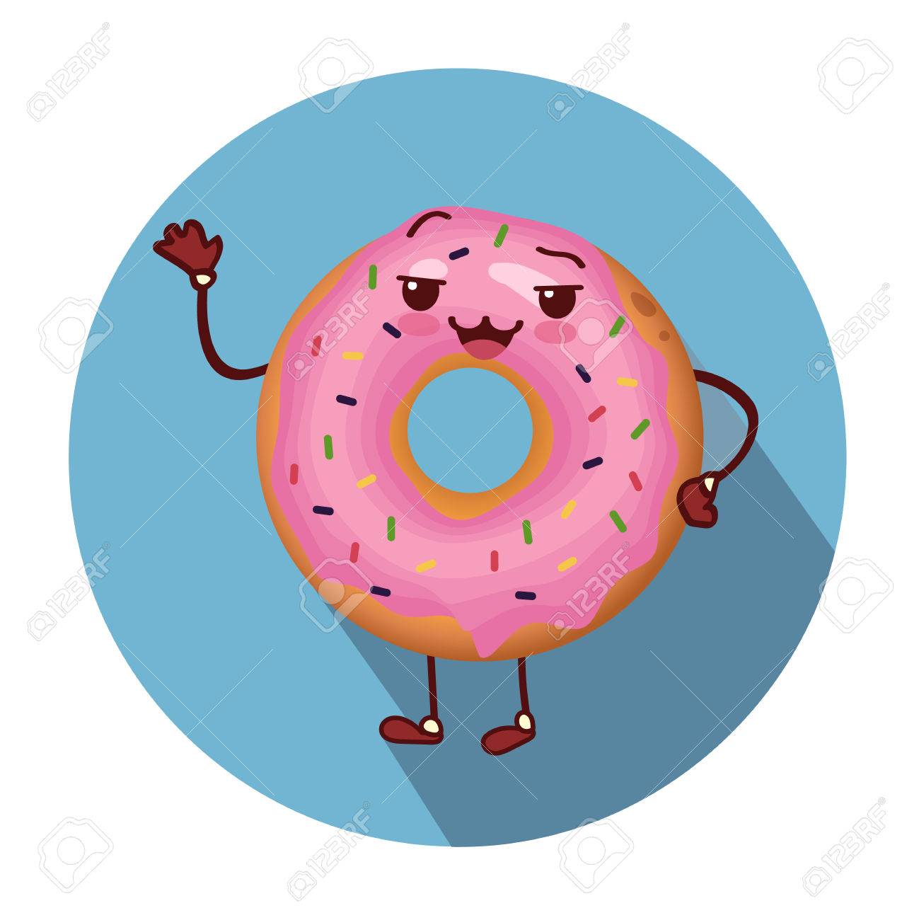 Donut Character Icon With Face And Legs. Pink Donut Royalty Free SVG,  Cliparts, Vectors, and Stock Illustration. Image 69602172., image size:1299x1300
