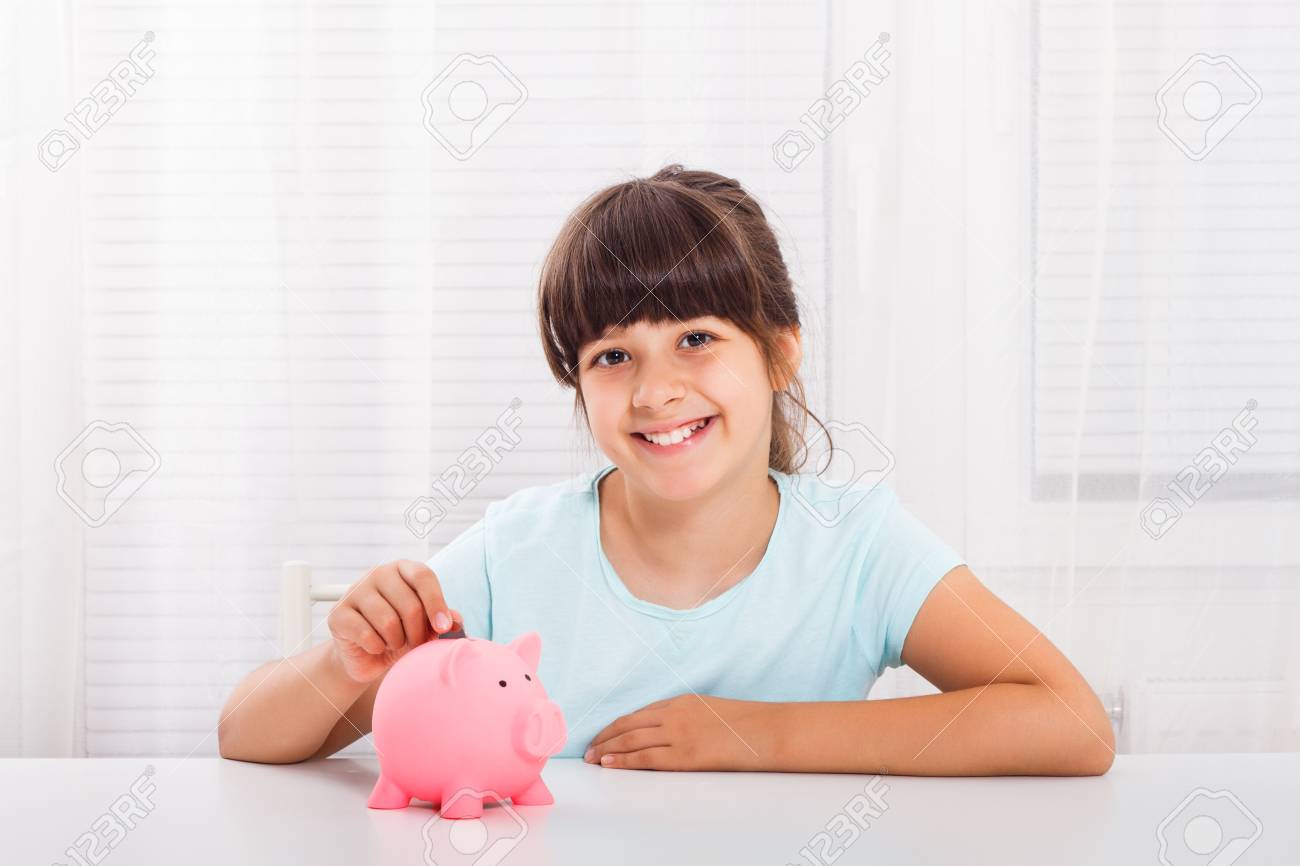 little girl piggy bank