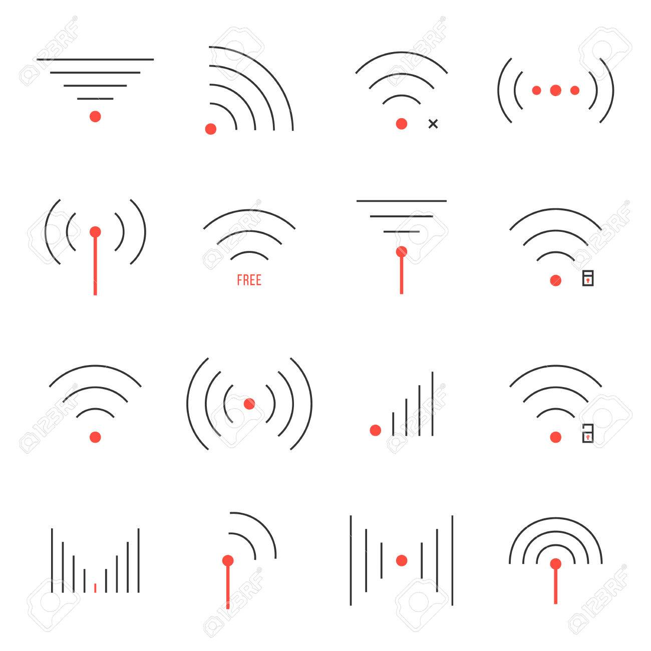 薄い赤と黒の Wifi アイコンのシンプルなセットです 無料インターネットの概念は 電波 Wifi 領域を介しての Wi Fi 接続をポイントします 白い背景上に分離 流行のモダンなロゴ デザイン ベクトル図 のイラスト素材 ベクタ Image 4573