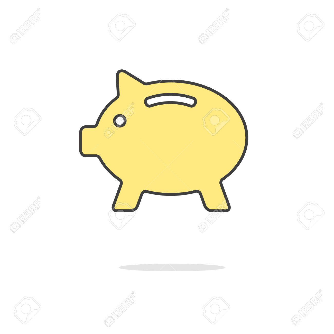 シャドウと黄色い貯金箱シンプルなアイコン 貧困 デポジット ポリシー 巣の卵 雨の日と貯蓄のお金の概念 白い背景上に分離 フラット スタイルのモダンなデザイン図のイラスト素材 ベクタ Image