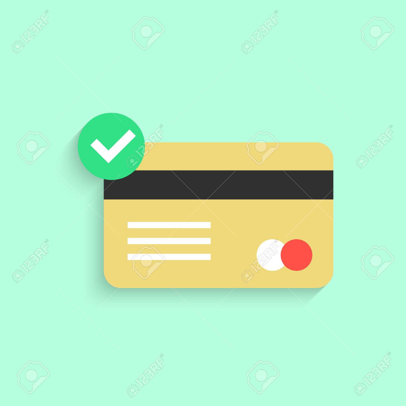 はいチェック マークとシャドウのクレジット カードです E コマース ローン 購入 セキュリティ コード 顧客 消費者の概念 緑の背景に分離されました フラット スタイル モダンなデザイン Eps10 ベクトル図のイラスト素材 ベクタ Image