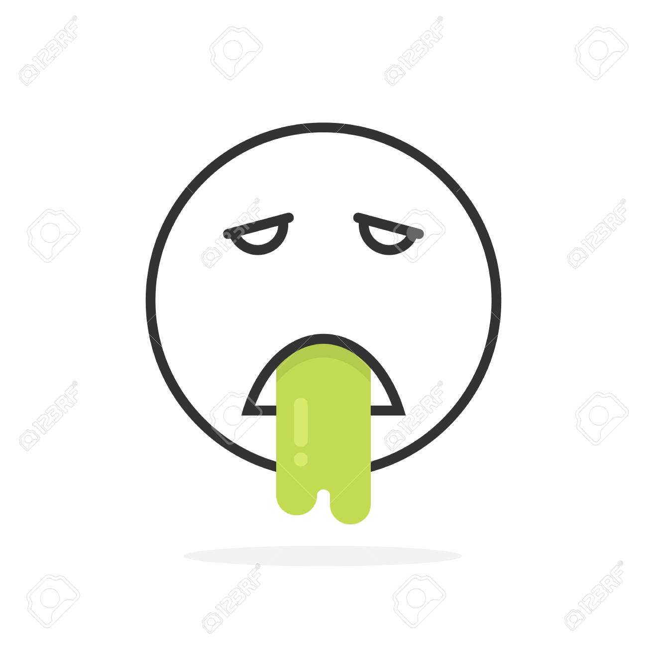 黒の細い線は 絵文字アイコンを吐きます 医療 体調不良 めまい 胃 吐き気 顔面アバターの概念が痛い 白い背景の上フラット スタイル トレンド モダンなロゴタイプ デザイン ベクトル図 のイラスト素材 ベクタ Image