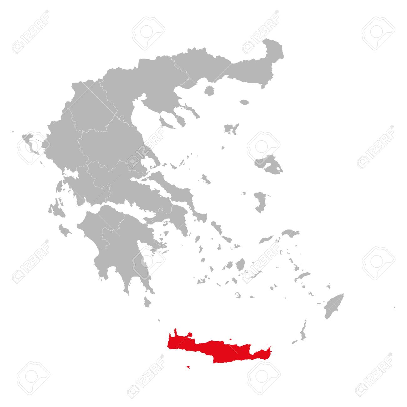 Crete In World Map Crete Island Highlighted Red Color On Greece Map Vector. European Country.  Gray Background. Royalty Free Svg, Cliparts, Vectors, And Stock  Illustration. Image 148632289.
