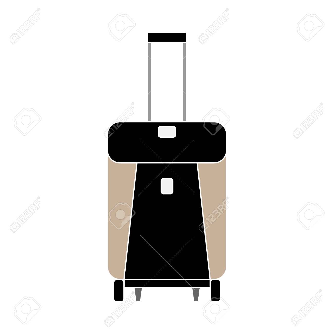 車輪に乗った旅行者のスーツケースのベクターイラストと 白い背景にスライディングハンドル フラット スタイル カタログ 情報 旅行ガイドに最適です の イラスト素材 ベクタ Image