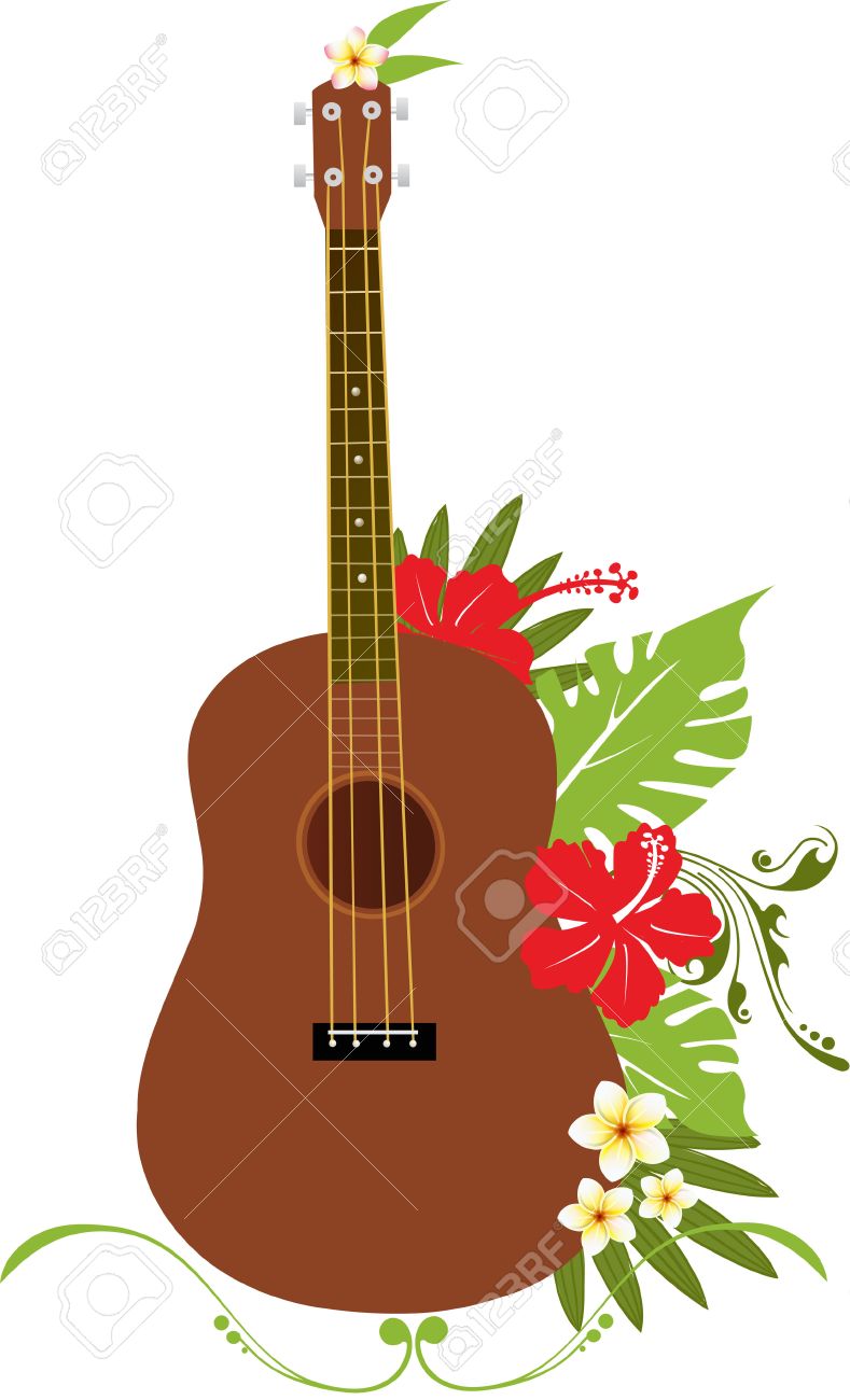 熱帯の花とウクレレ ギターのイラスト素材 ベクタ Image
