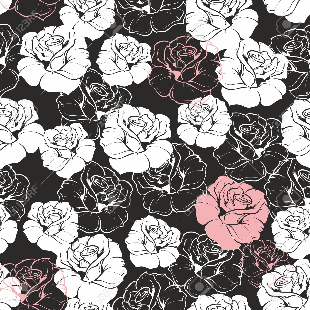 Seamless Vector Dark Floral Pattern With Classic White And Pink Seamless Vector Dark Floral Pattern With Classic White And Pink