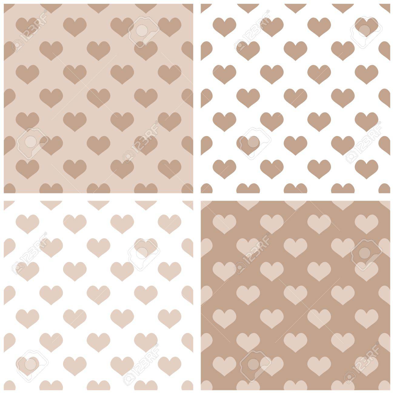 シームレスなベクトルの背景の心を設定します 白 茶色とパステル カラーのベージュ色でバレンタイン デスクトップの壁紙やウェブサイトの設計のための愛のパターンの完全な のイラスト素材 ベクタ Image