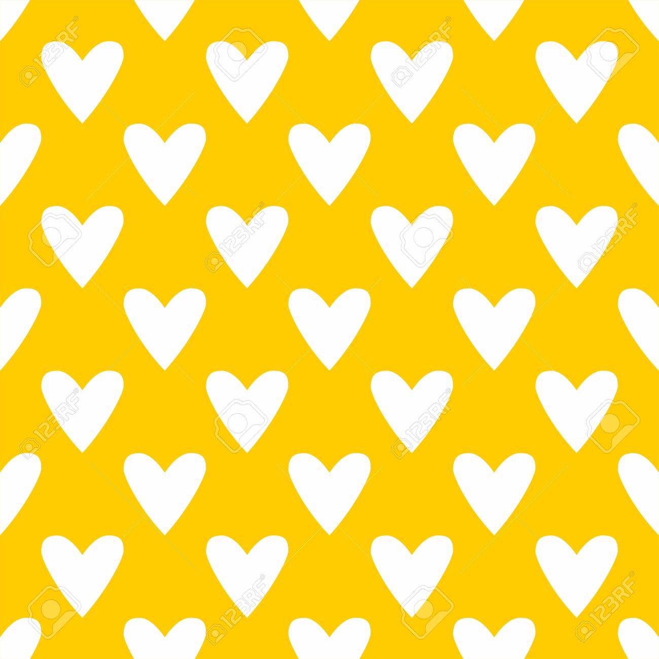 黄色の背景に白いハートでかわいいベクター パターンのイラスト素材 ベクタ Image