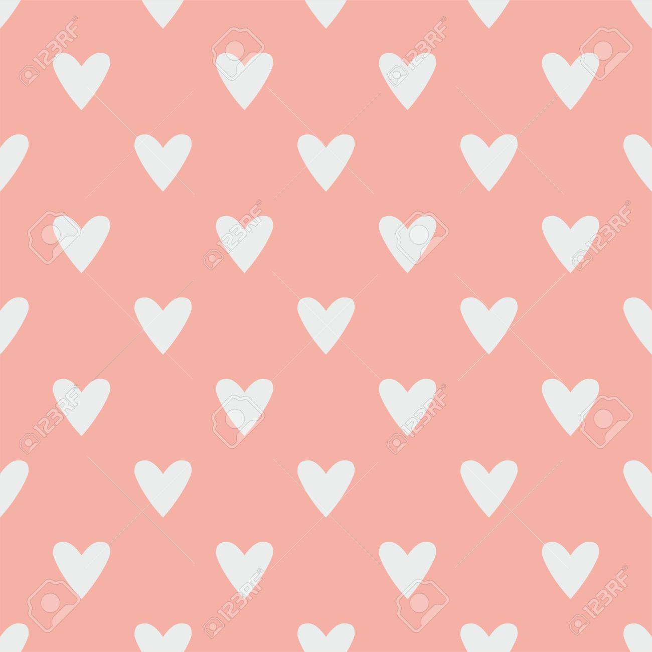 tile vector pattern with grey hearts on pastel pink background