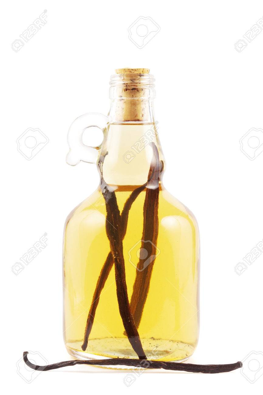 Bottle With Vanilla Liqueur Or Essence On White Stock Photo Picture And Royalty Free Image Image