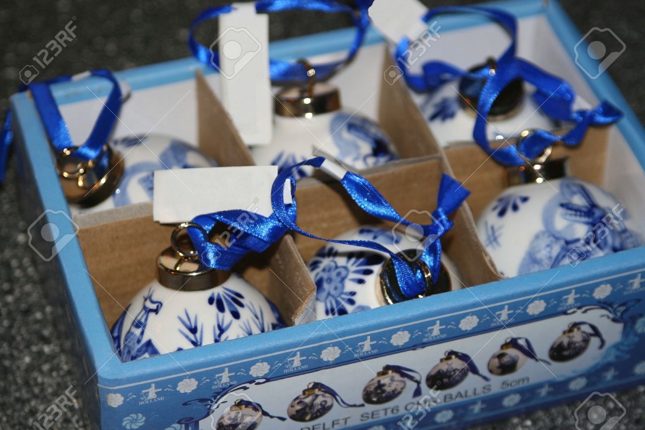 Superior Delft Blue Christmas Ornaments Part - 9: Hand Painted Porcelain Delft Blue Christmas Baubles Stock Photo - 13910405