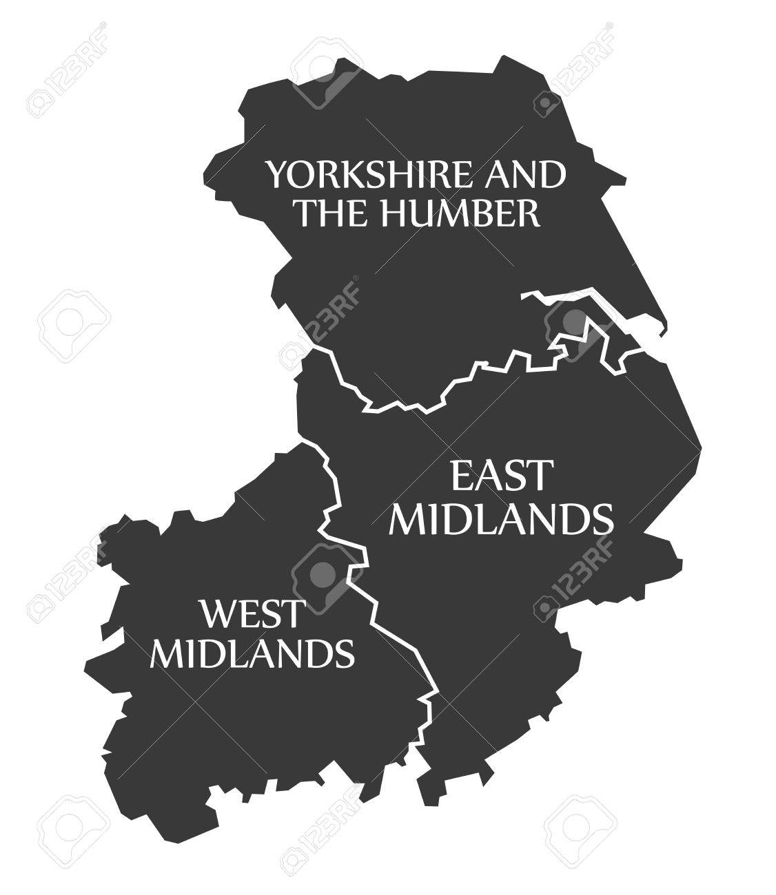 vector yorkshire and the humber east midlands west midlands map uk illustration