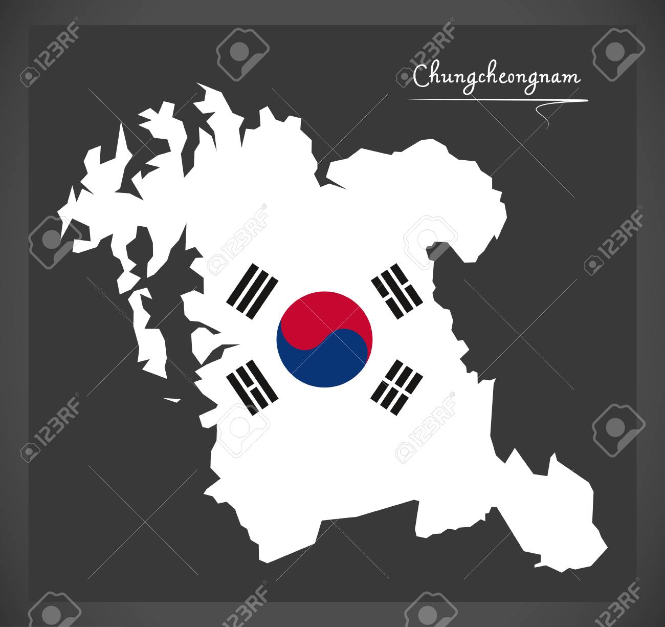 韓国の国旗のイラストが忠清南道の地図 のイラスト素材 ベクタ Image