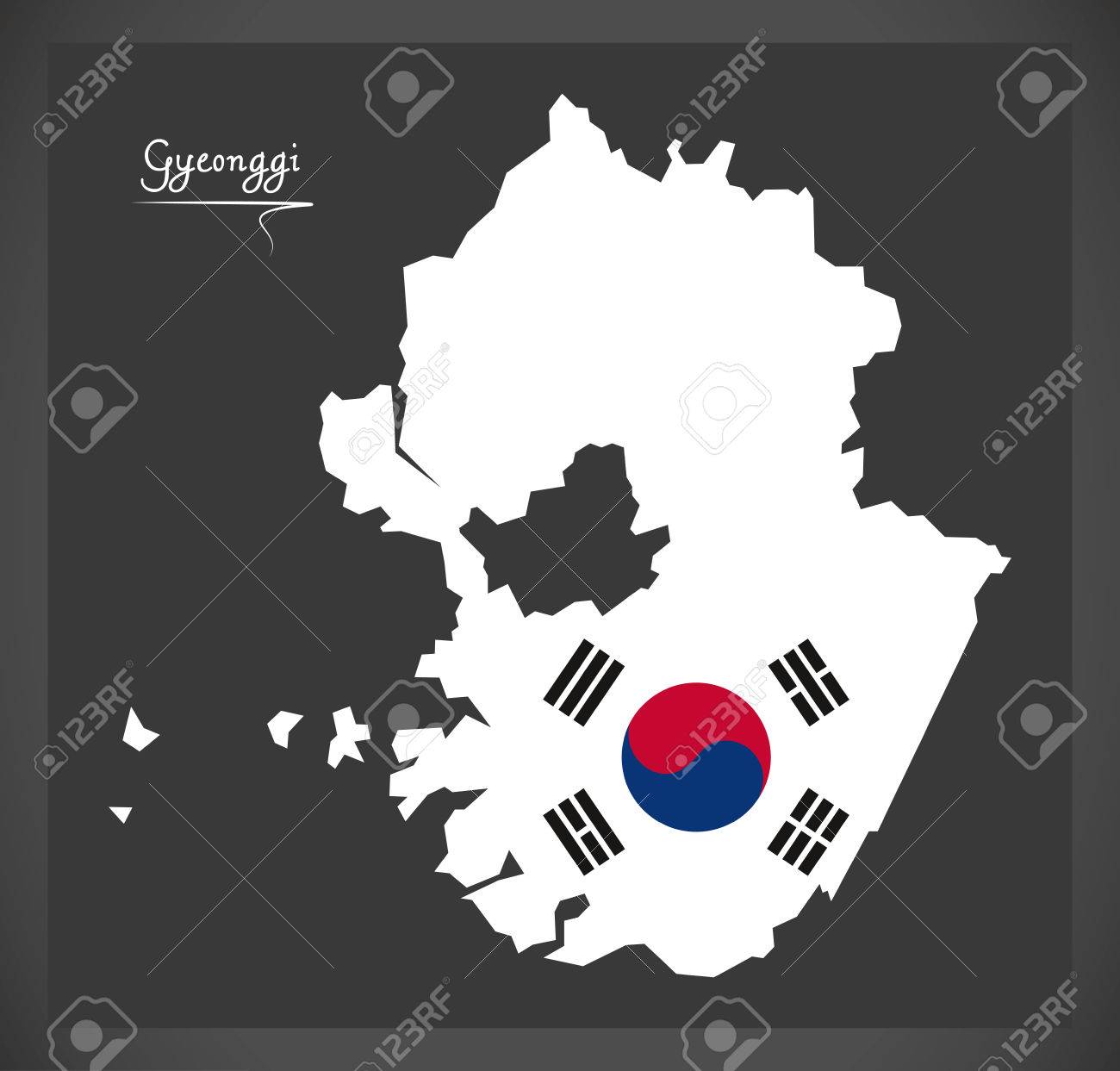 韓国の国旗のイラストが京畿道地図のイラスト素材 ベクタ Image