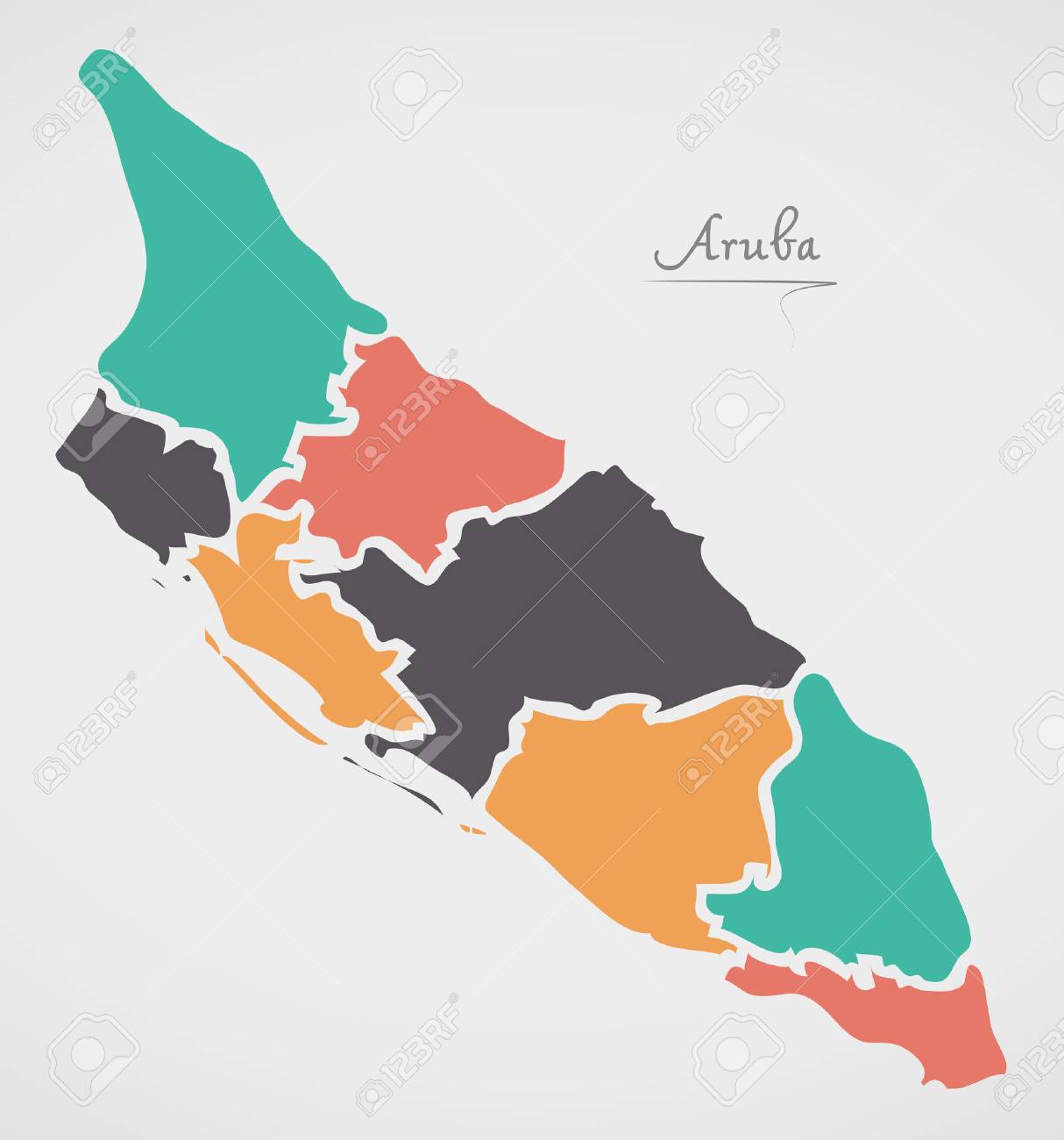 Aruba Map with states and modern round shapes - 81961882 Aruba Map with states and modern round shapes - 81961882
