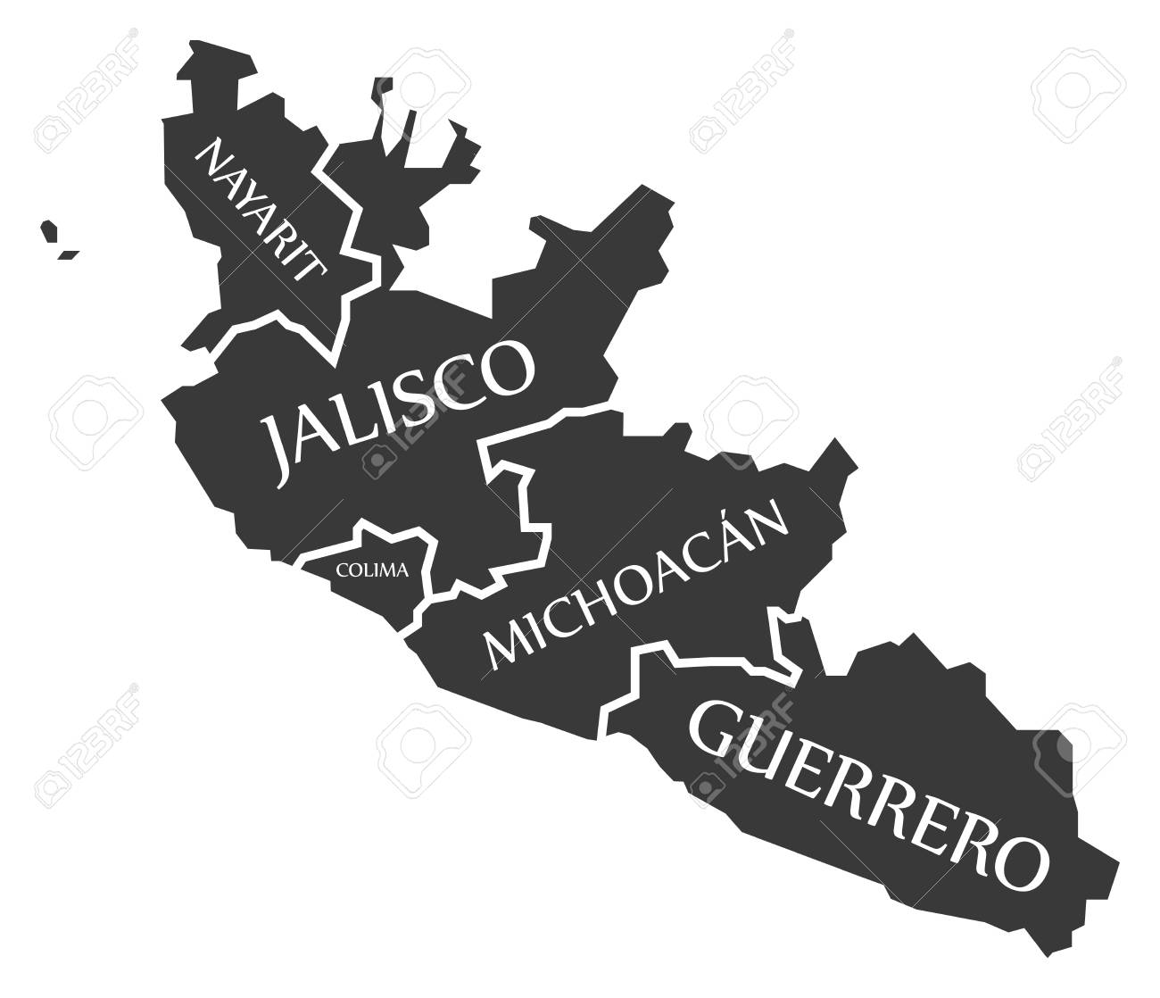 Mapa De Michoacan Y Guerrero Nayarit - Jalisco - Colima - Michoacan - Guerrero Map Mexico Illustration  Royalty Free Svg, Cliparts, Vectors, And Stock Illustration. Image 84518568.