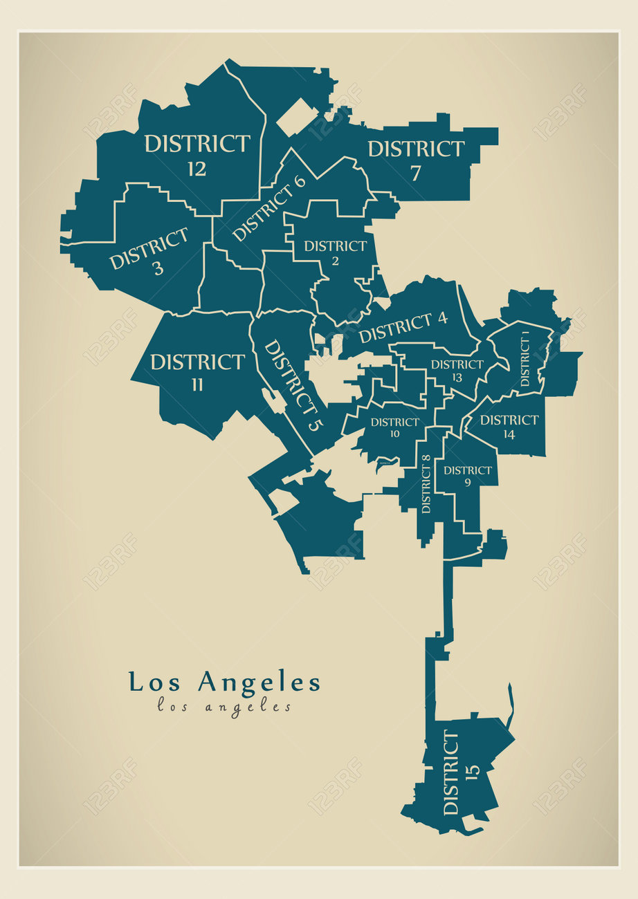 Mapa De La Ciudad Moderna Ciudad De Los Angeles De Los Estados Unidos Con Barrios Y Titulos Ilustraciones Vectoriales Clip Art Vectorizado Libre De Derechos Image 86220609