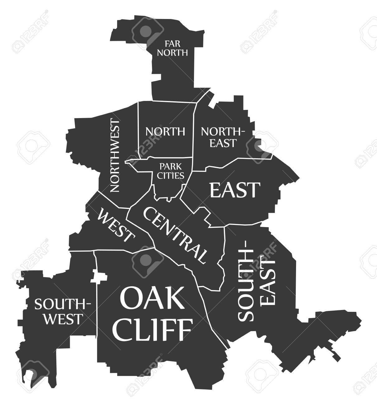 dallas texas city map usa labelled black illustration stock vector 87265941