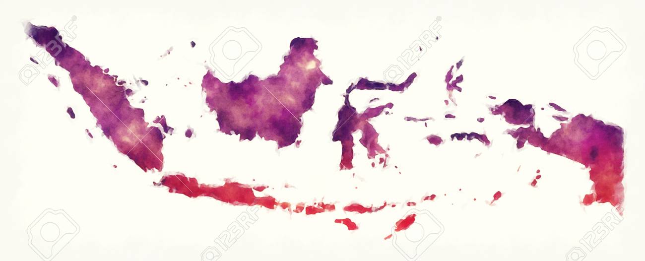 Indonesia watercolor map in front of a white background - 91369439 Indonesia watercolor map in front of a white background - 91369439