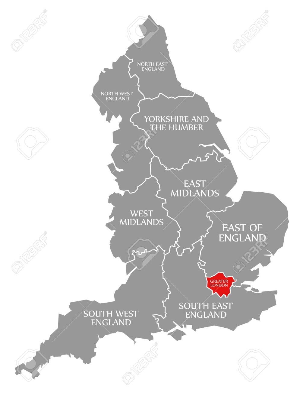 Map Of London England Greater London Red Highlighted In Map Of England Uk Stock Photo, Picture  And Royalty Free Image. Image 130130601.