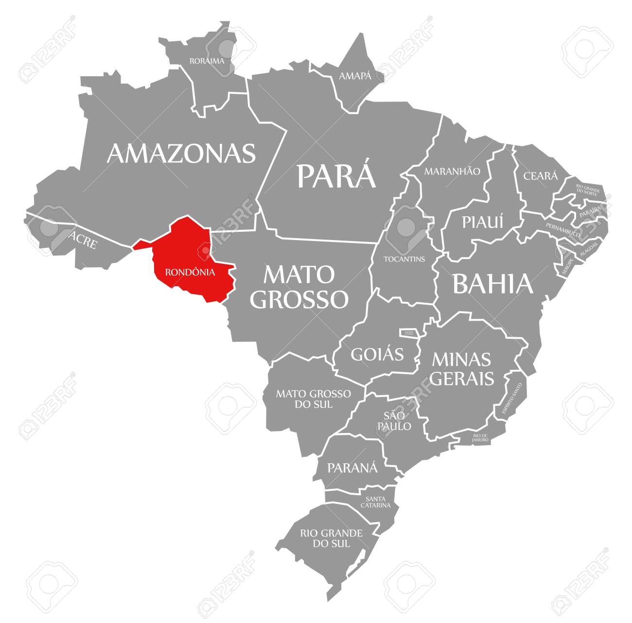Map of Brazil and Rondonia state.