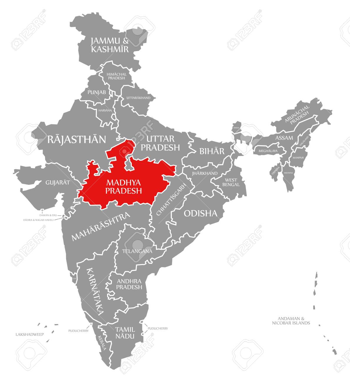 Locate Madhya Pradesh In India Map Madhya Pradesh Red Highlighted In Map Of India Stock Photo, Picture And  Royalty Free Image. Image 132784048.