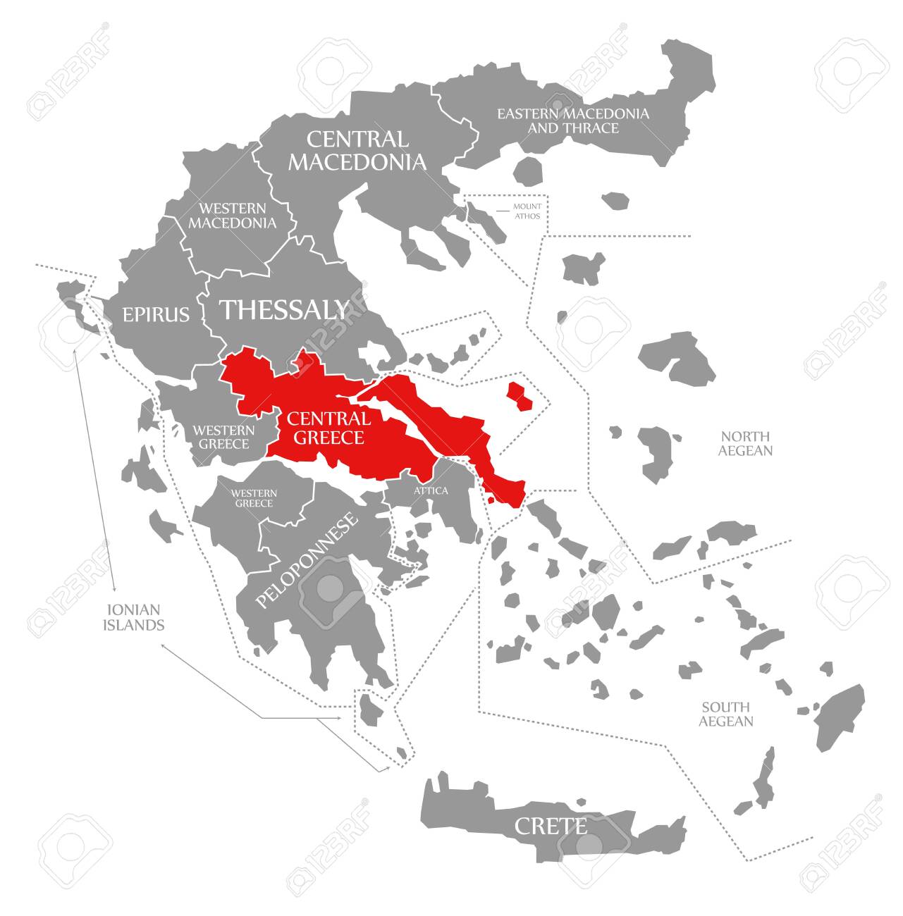 Map Of Central Greece Central Greece Red Highlighted In Map Of Greece Stock Photo, Picture And  Royalty Free Image. Image 133973579.