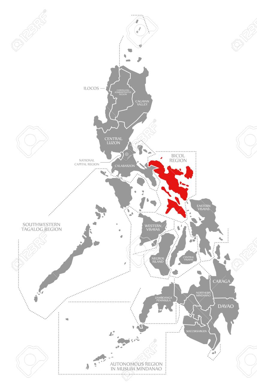 Bicol Map In The Philippines Bicol Region Red Highlighted In Map Of Philippines Stock Photo, Picture And  Royalty Free Image. Image 135330928.
