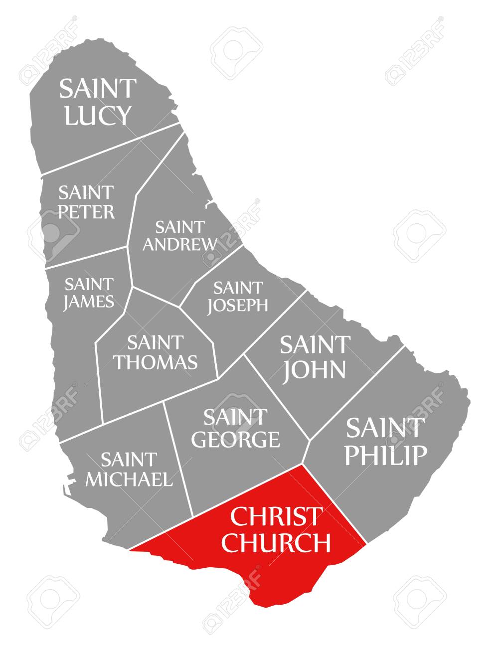 Christ Church Barbados Map Christ Church Red Highlighted In Map Of Barbados Stock Photo, Picture And  Royalty Free Image. Image 150529968.
