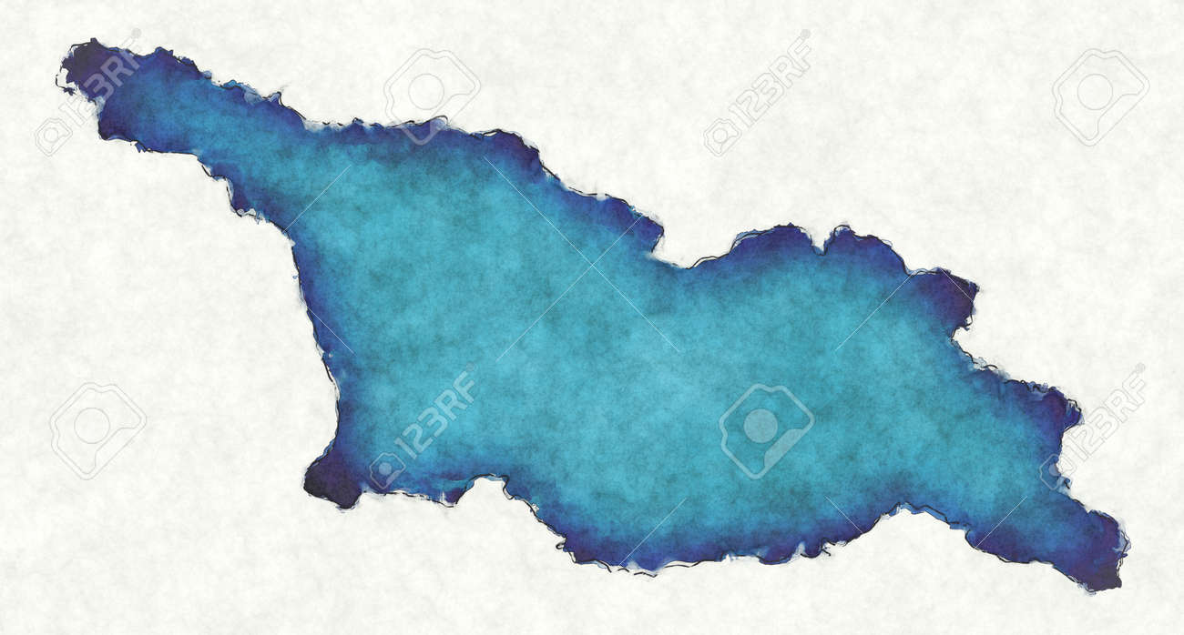 Georgia map with drawn lines and blue watercolor illustration - 168026945 Georgia map with drawn lines and blue watercolor illustration - 168026945