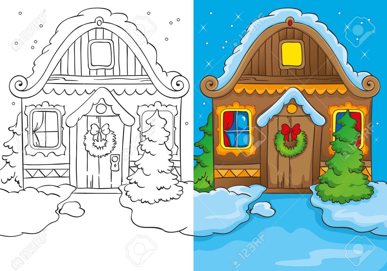 子供のページを着色のために夜クリスマス家のベクトル イラストのイラスト素材 ベクタ Image