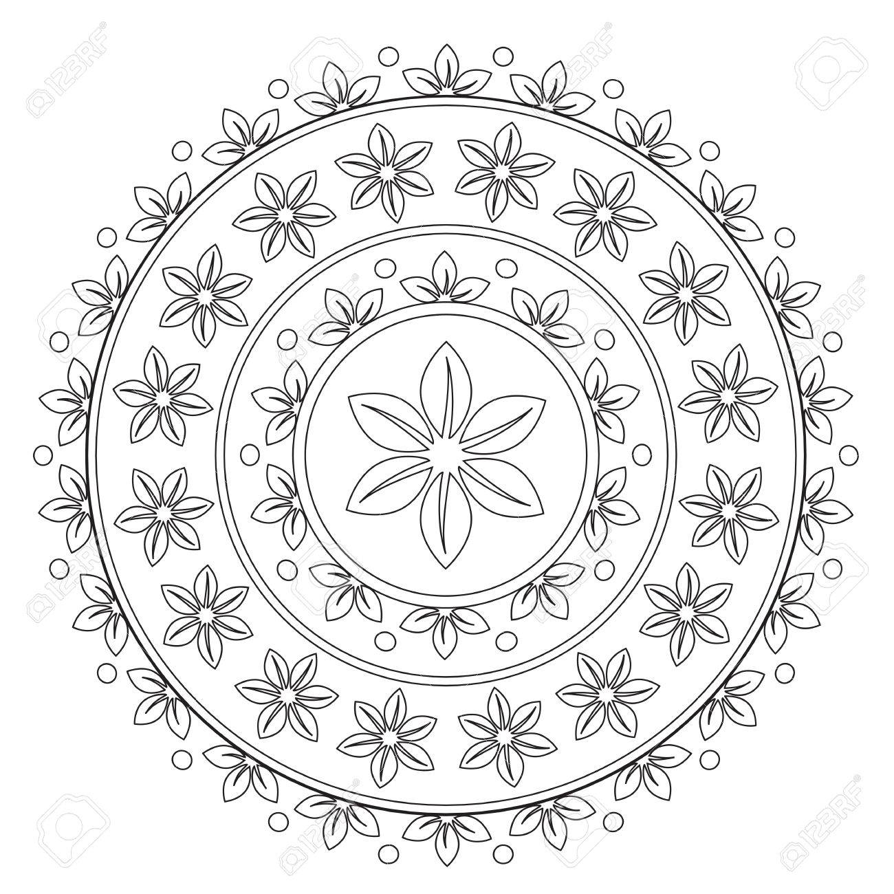 ベクター アウトライン花曼荼羅ぬりえ 装飾の丸い飾り の写真素材 画像素材 Image