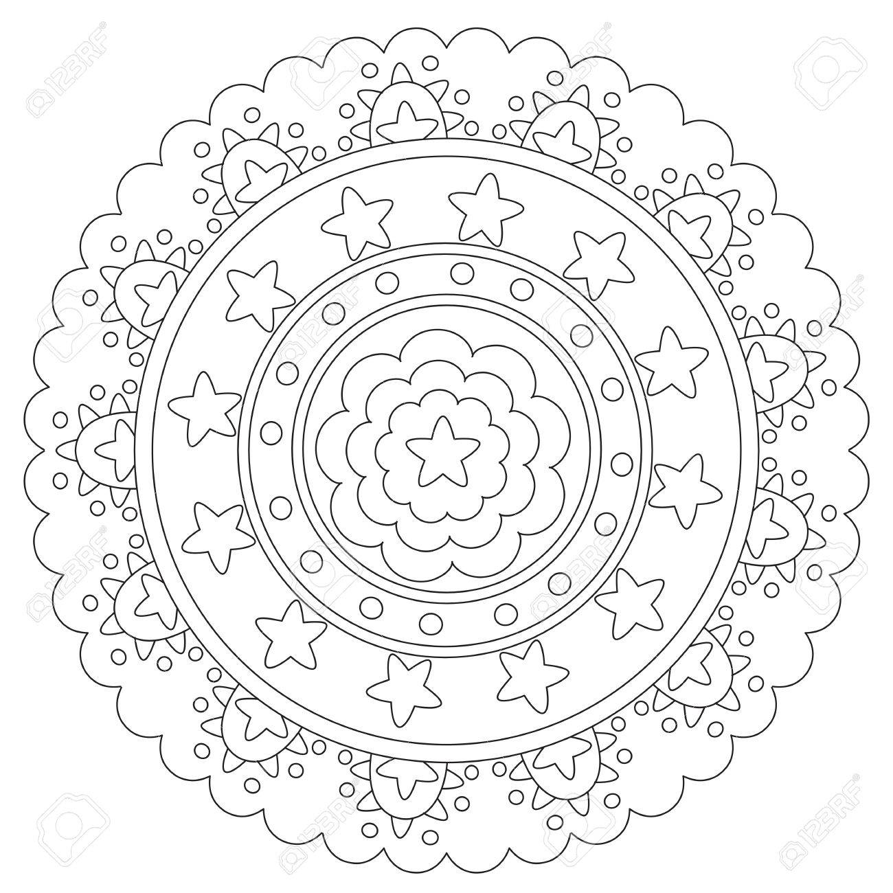 ベクター アウトライン幾何学的な星の曼荼羅ぬりえの 装飾の丸い飾り のイラスト素材 ベクタ Image