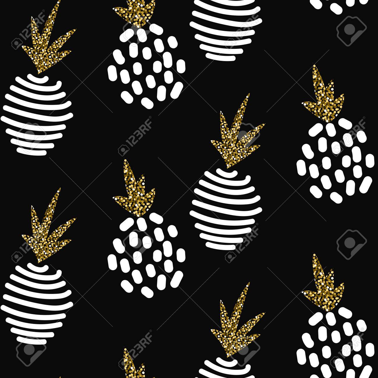 Glitter scandinavian striped pineapple ornament. Vector black gold seamless pattern collection. Modern shimmer details stylish texture. - 55365693 Glitter scandinavian striped pineapple ornament. Vector black gold seamless pattern collection. Modern shimmer details stylish texture. - 55365693