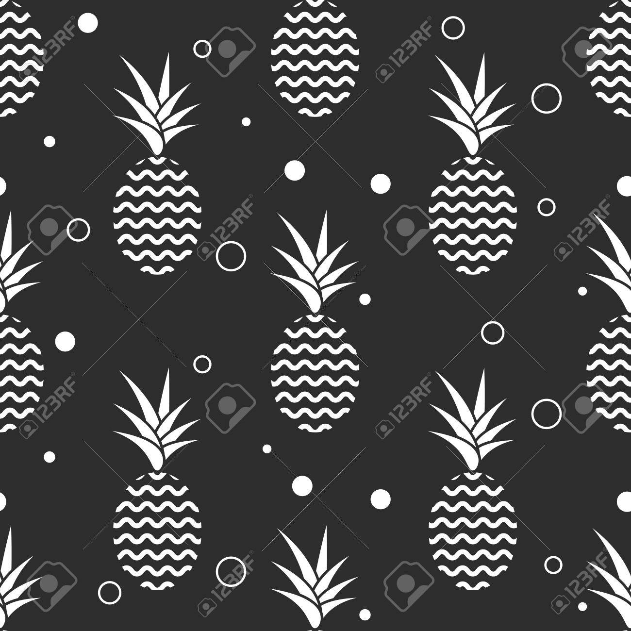 パイナップル簡単 Vetor シームレスな背景 繊維ファブリック Ananas 白黒グレー パターン 赤ちゃんのシンプルなスカンジナビア スタイルのアパレルとリネンのデザイン のイラスト素材 ベクタ Image