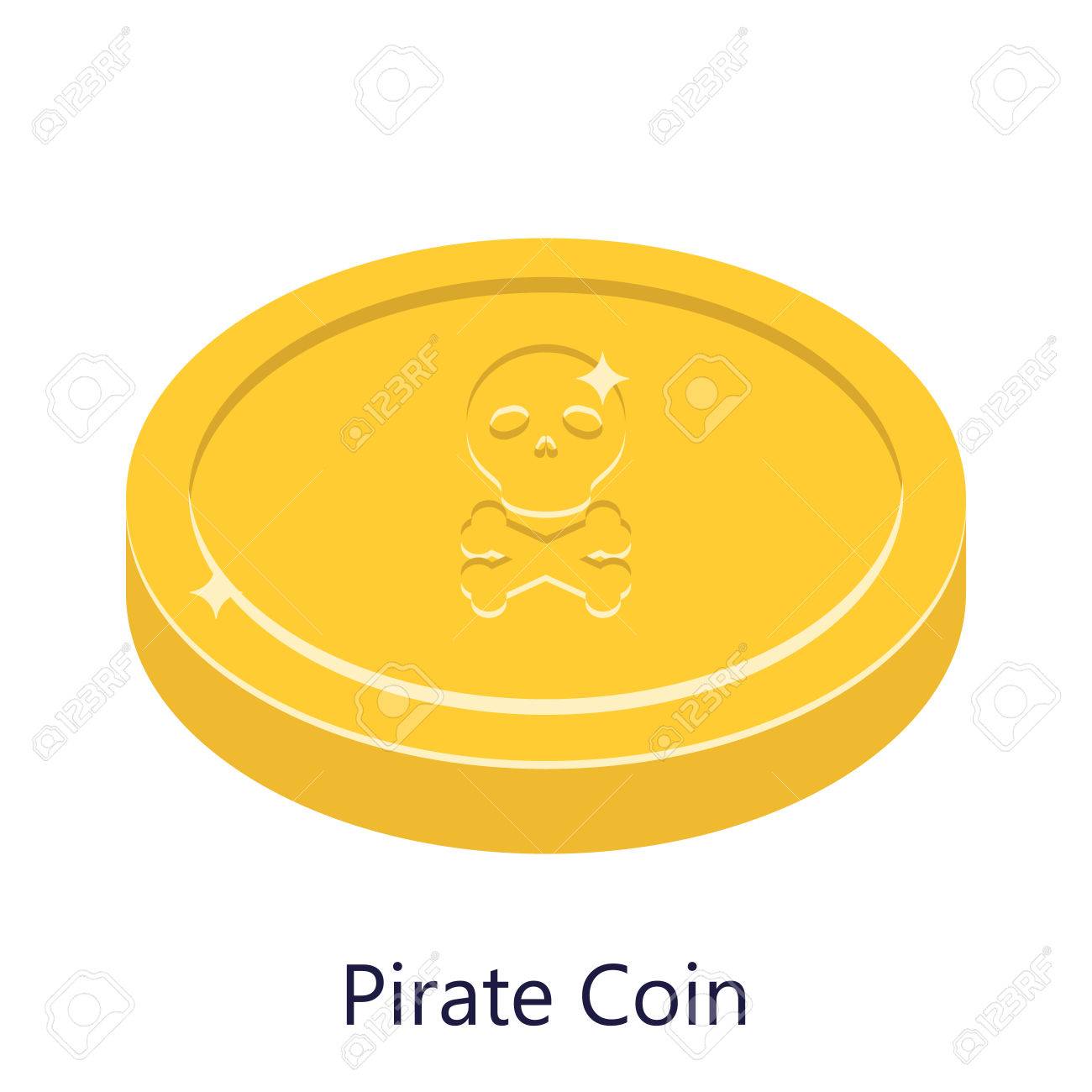 海賊コイン ゴールドのベクター イラストです。黄金のコイン スカル記号。お金の作品。のイラスト素材・ベクター Image 60589387