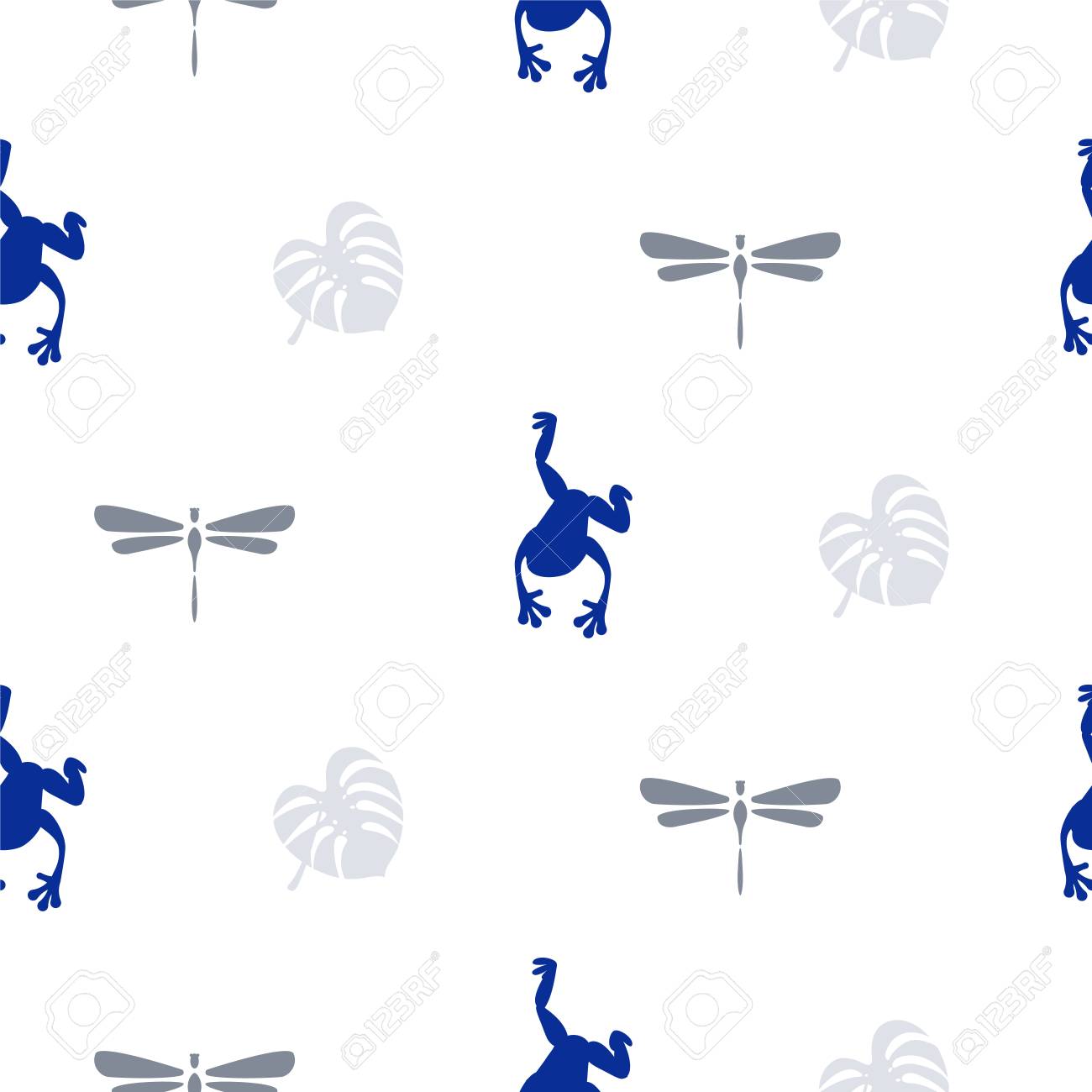 カエルやトンボのシームレス パターンのシルエット シンプルな青とグレー白の昆虫とテクスチャ ベクトルを壁紙します のイラスト素材 ベクタ Image 9039