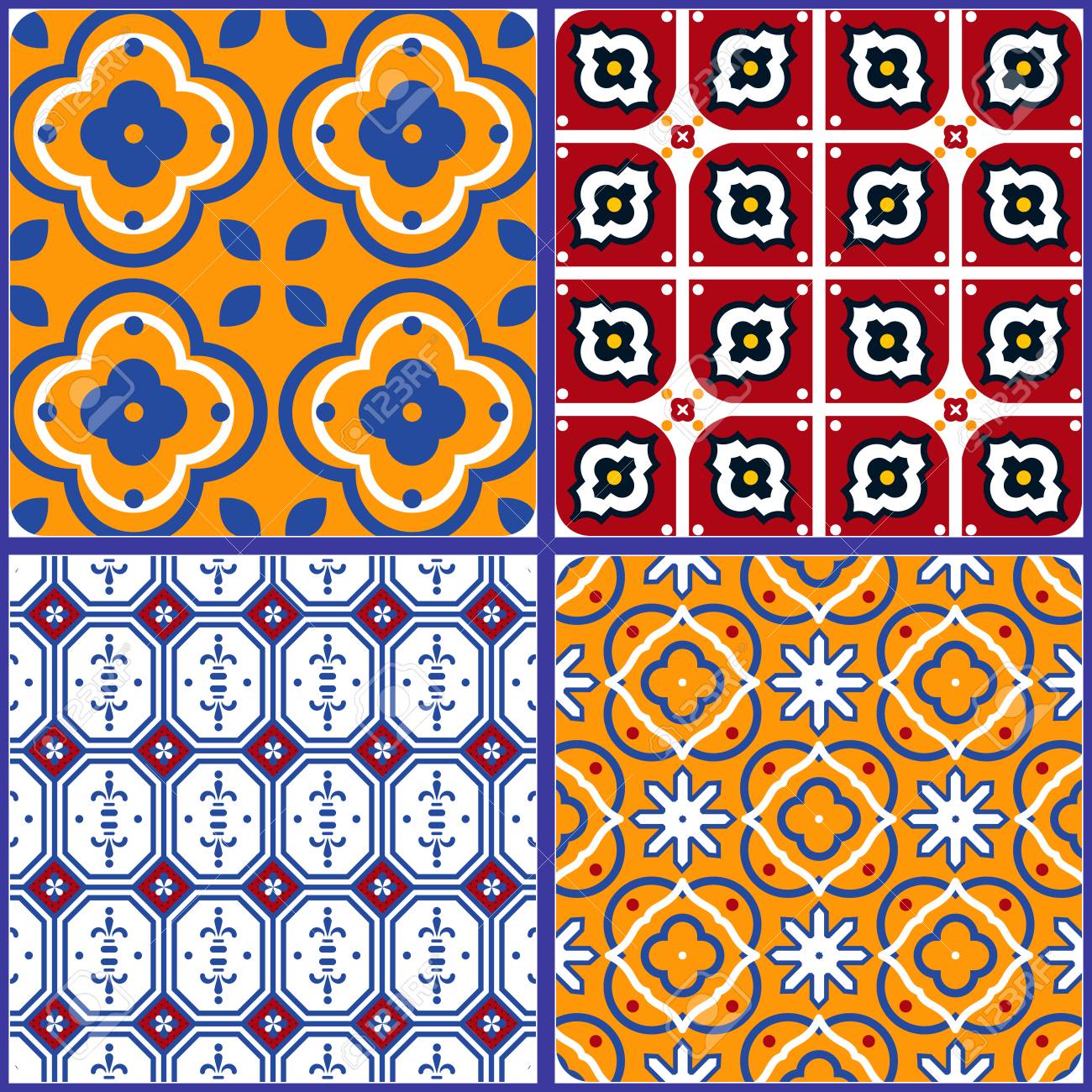 Blue And Yellow Spanish Seamless Ceramic Tile Pattern. Geometric ... Blue And Yellow Spanish Seamless Ceramic Tile Pattern. Geometric ...