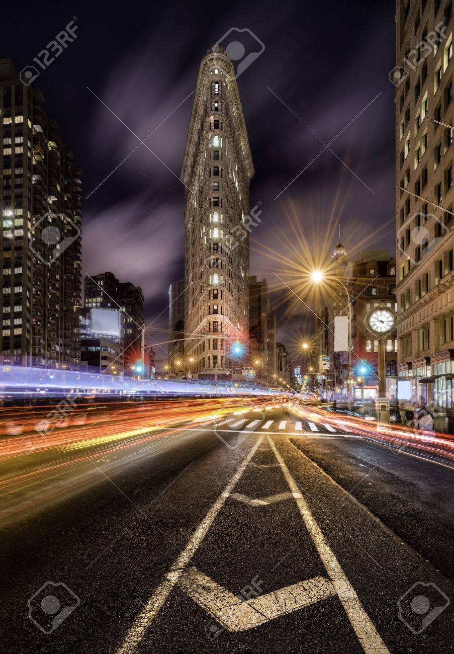 Night light trails in the fifht avenue, New York City - 32109198 Night light trails in the fifht avenue, New York City - 32109198
