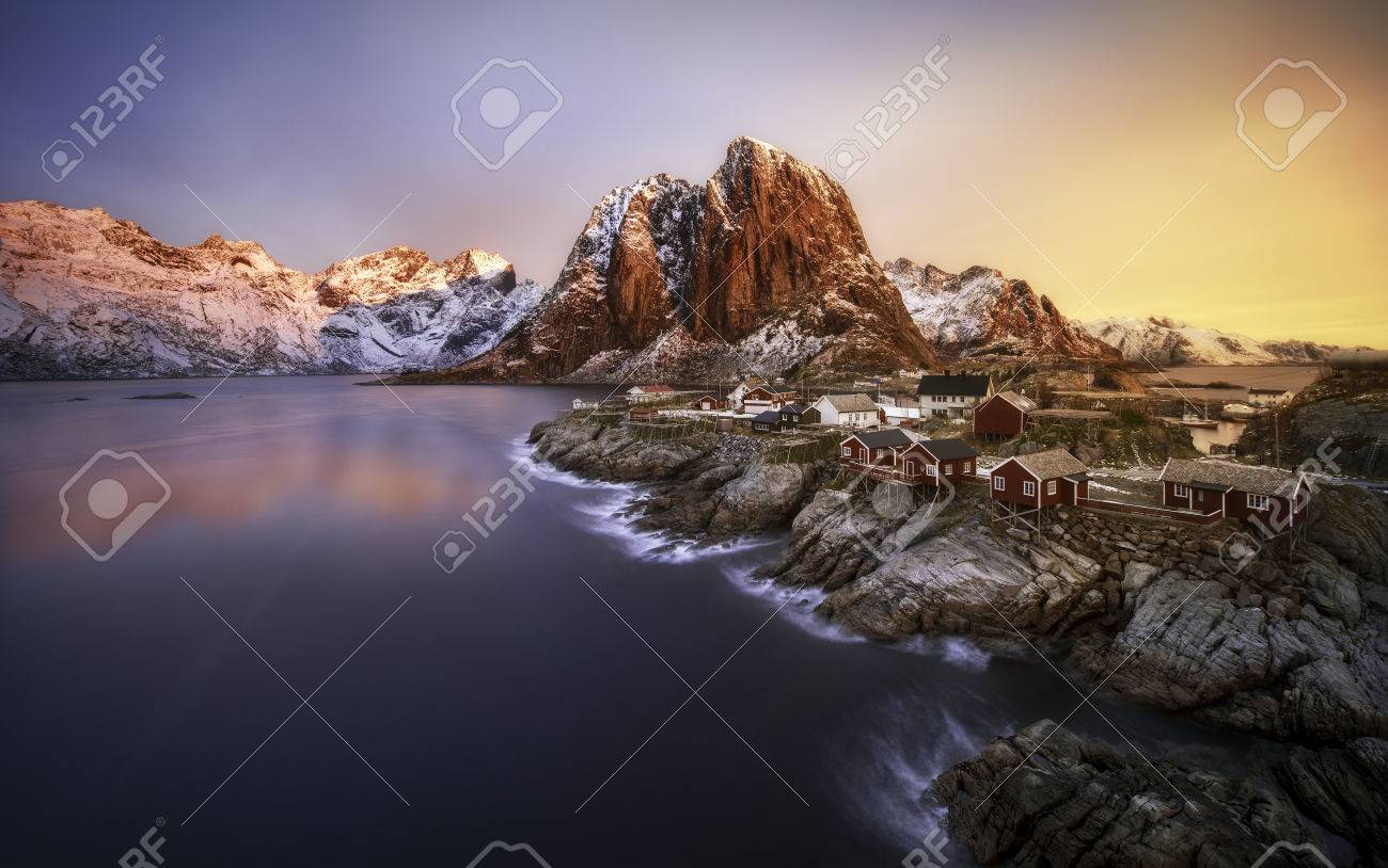 Sunrise over Hamnoy, Lofoten islands, Norway - 33948816 Sunrise over Hamnoy, Lofoten islands, Norway - 33948816