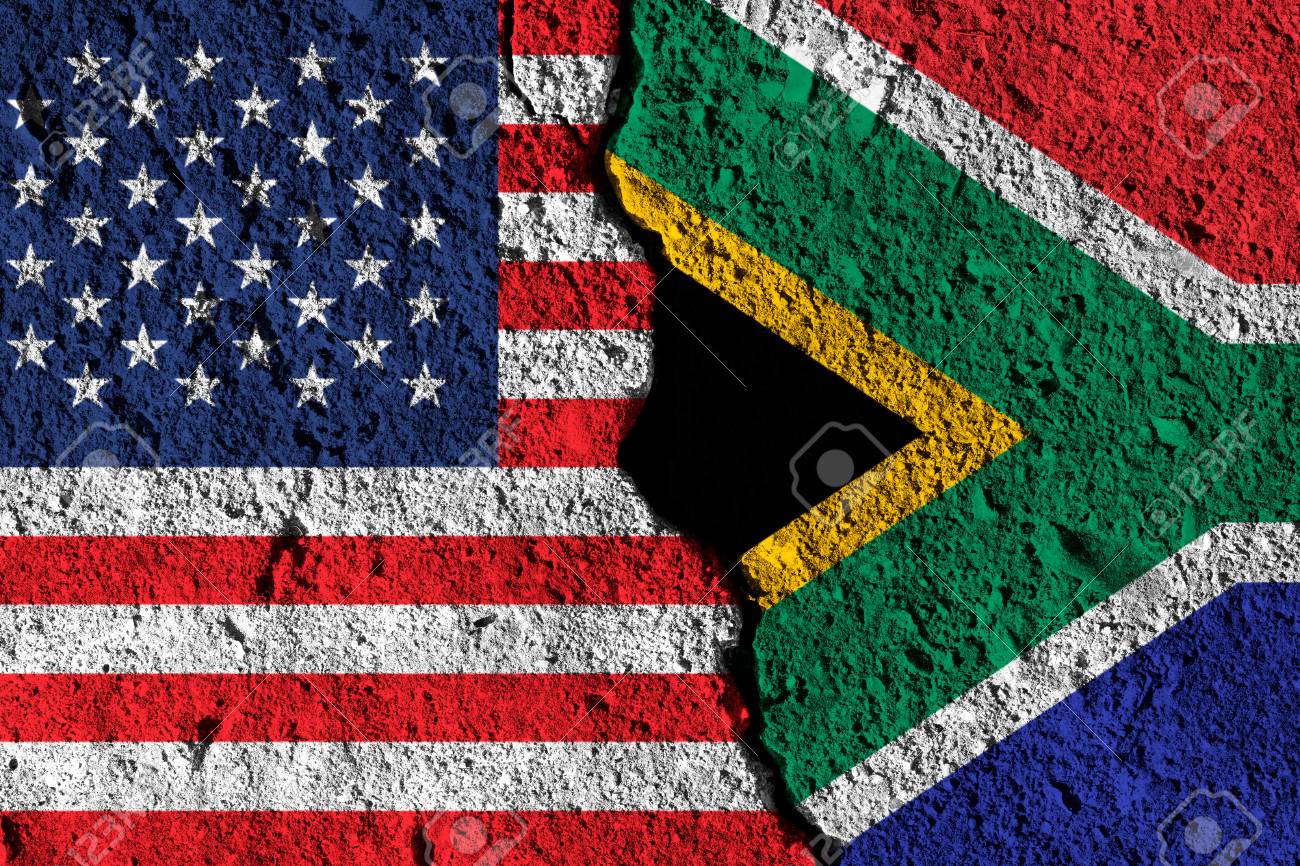 アメリカ 南アフリカ共和国のフラグの間の亀裂します 政治関係の概念 の写真素材 画像素材 Image