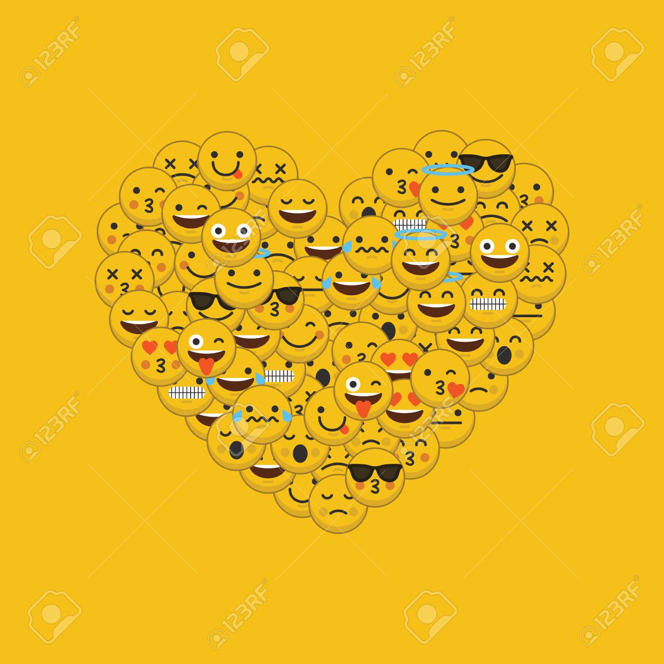 ハート型の絵文字キャラクターの顔のセット のイラスト素材 ベクタ Image