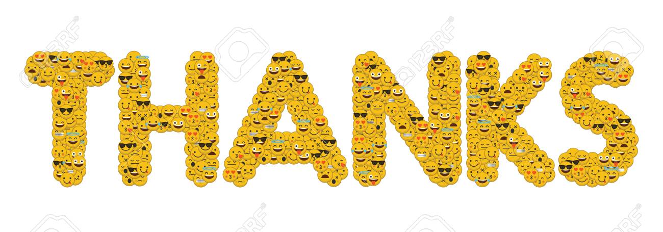 Le Mot Merci écrit Dans Les Médias Sociaux Personnages Smiley Emoji Banque D'Images Et Photos Libres De Droits. Image 93223270.